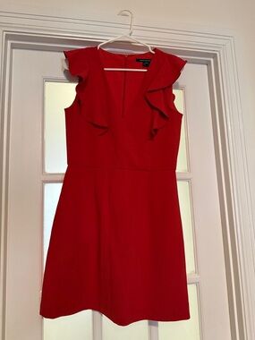 French Connection Red Ruffle-Shoulder Mini Dress